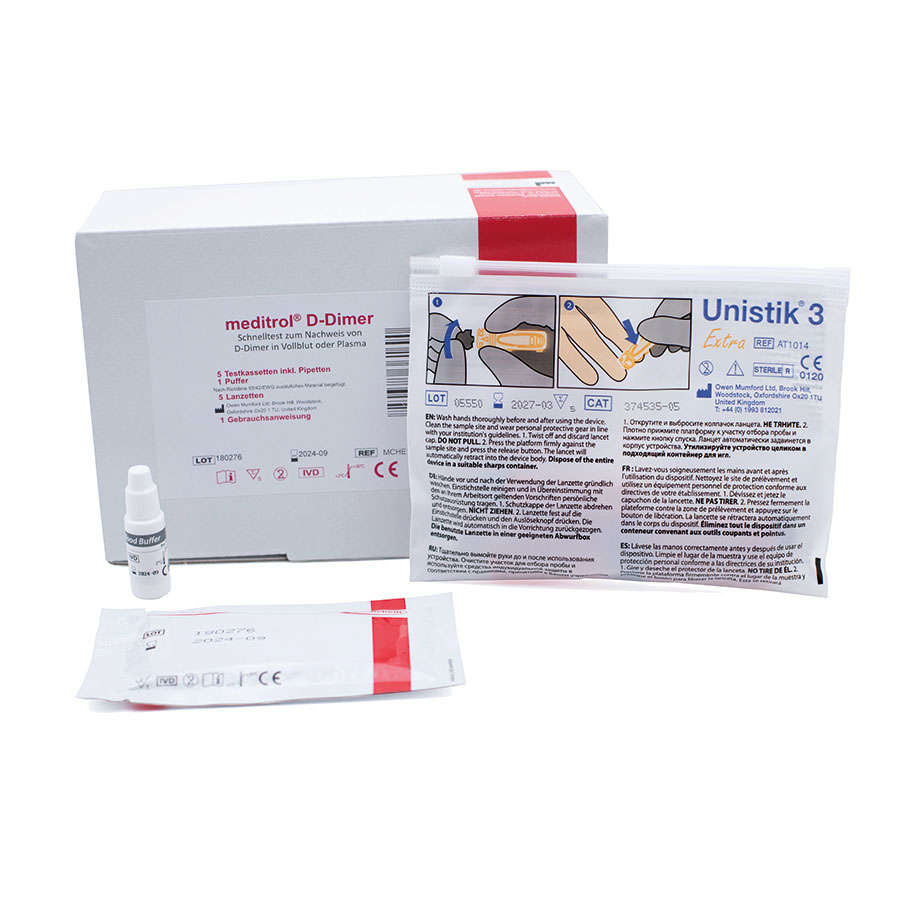 meditrol D-Dimer Schnelltest (5 T.) inkl. Puffer, Lanzetten und Pipetten