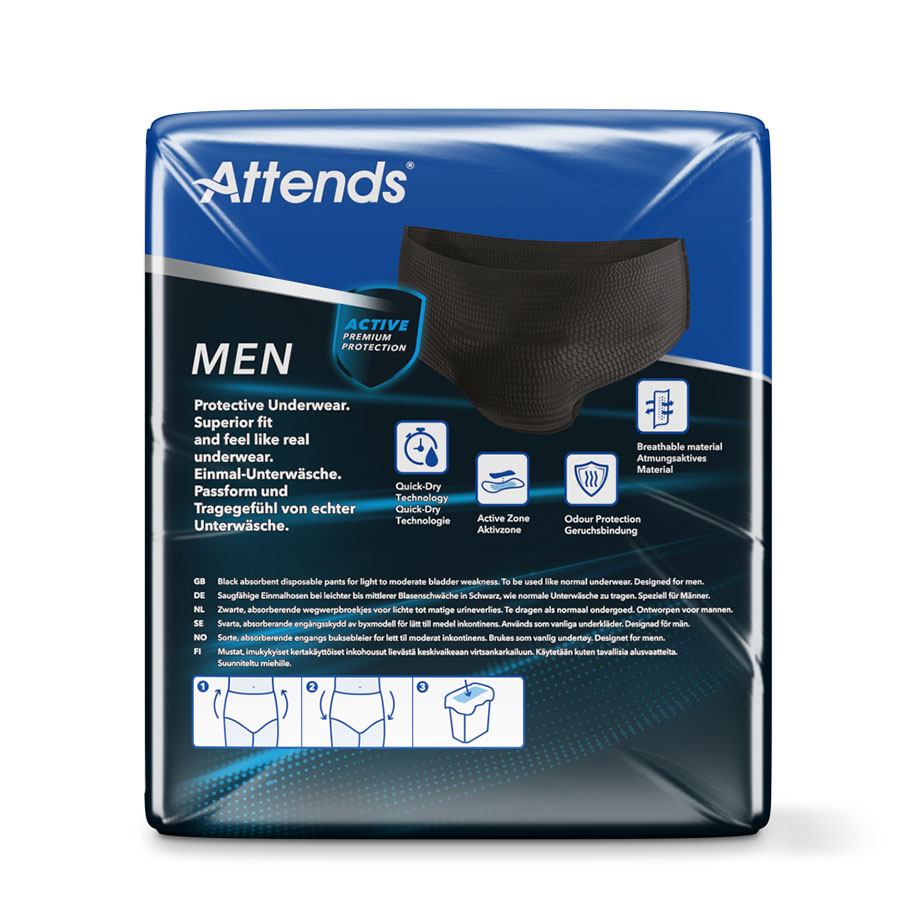 Attends Men Protective Underwear 3 L, Einmalhosen, schwarz (10 Stck.)