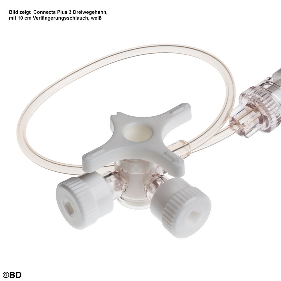 BD Connecta Plus 3 Dreiwegehahn, mit 10 cm Verlängerungsschlauch, weiß