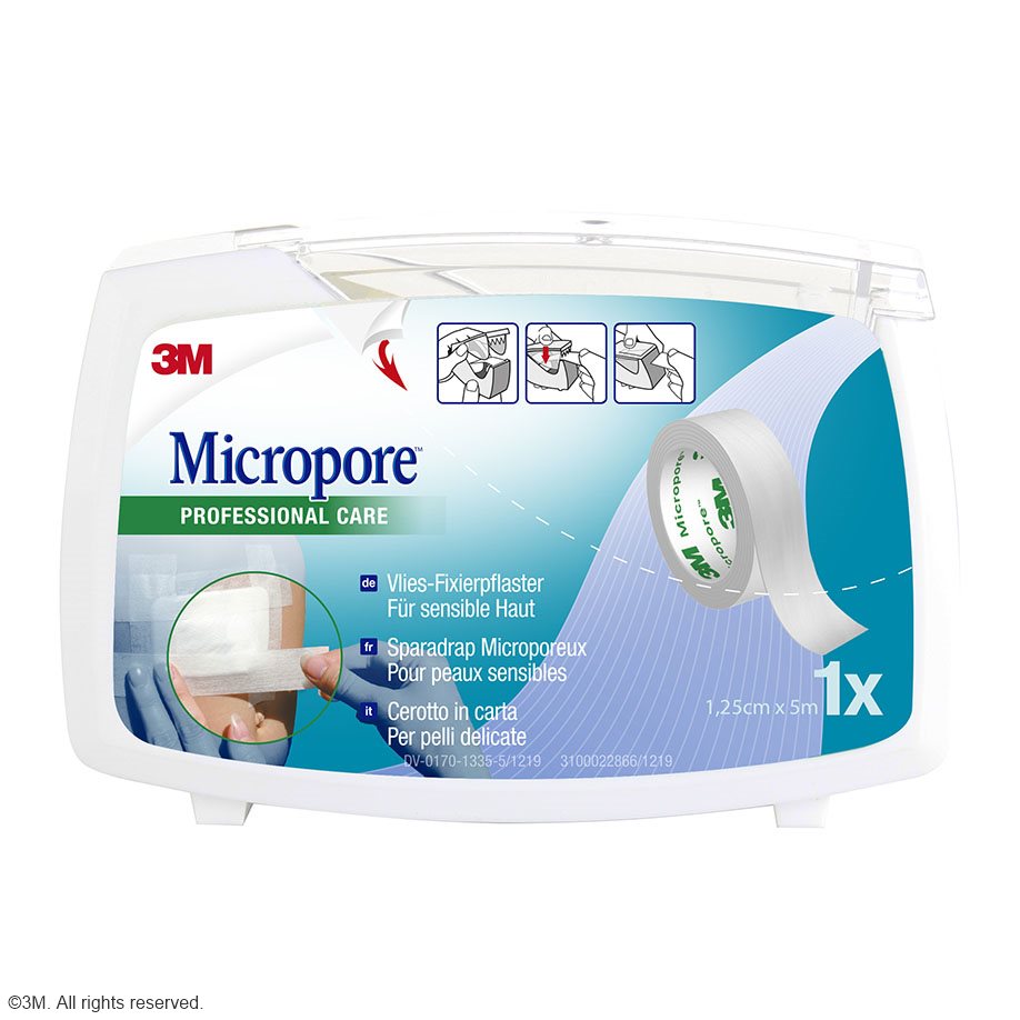 3M Micropore Vliespflaster weiß, 1,25 cm x 5 m, mit Abroller