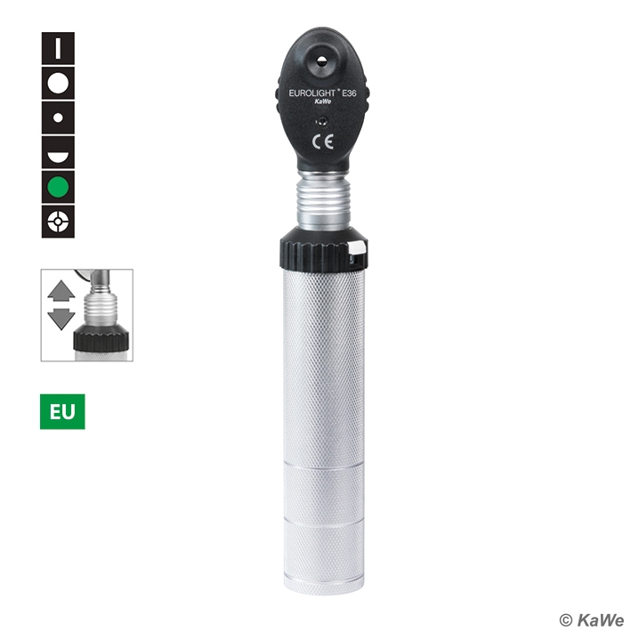 KaWe EUROLIGHT E36 Ophthalmoskop 2,5 V, XH,Griff C mit Clic-Verschluss 6 Blenden