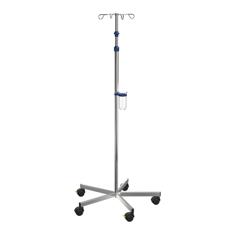 OP-Edelstahl-Infusionsständer mit Beschwerung, Doppellaufrollen Ø 50 mm